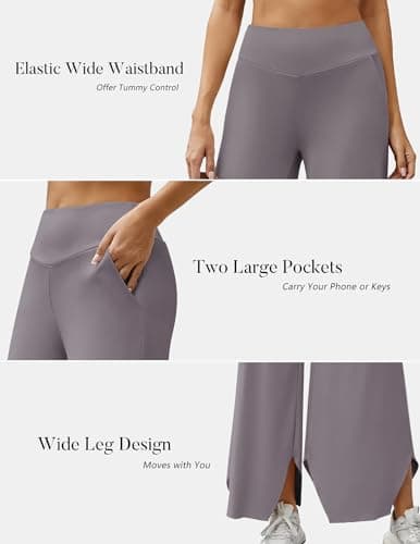 LOOKBOHO Women's Wide Leg Yoga Pants High Waisted Comfy Sweatpants Loose Casual Soft Lounge Dance Pant with Pockets Taupe S - Thumbnail 4