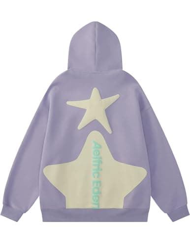 Aelfric Eden Star Graphic Hoodies Purple Print Hoodie Unisex Oversized Hooded Sweatshirt Long Sleeve Pocket Pullover - Thumbnail 4