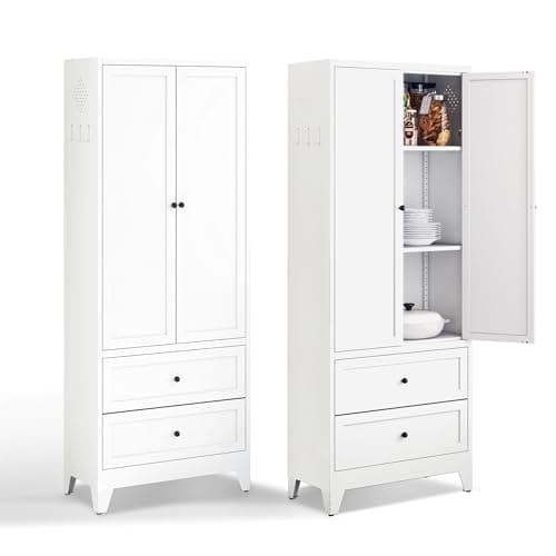AQY Kitchen Pantry Cabinet,72" White Pantry Storage Cabinet with 2 Drawers,2 Adjustable Shelves and 2 Doors,Freestanding Cupboard,Metal Pantry Cabinets for Living Room Kitchen Assembly Required - Image 1