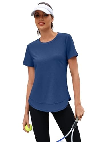3rd hill Womens Workout Tops Short Sleeve Crewneck Sports Yoga Running Shirts Quick Dry Outfits Deep Blue S - Thumbnail 5