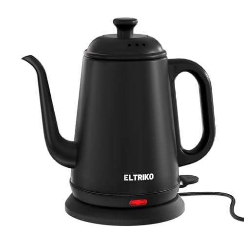 ELTRIKO Gooseneck Electric Kettle, 1L Water Boiler, Pour Over Coffee & Tea, 1000W Fast Heating, Stainless Steel, Auto Shut-Off & Boil-Dry Protection, BPA-Free (Black) - Image 1