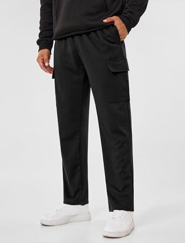 SILKWORLD Mens Sweatpants Cargo Pants Open Bottom Casual Athletic Lounge Joggers with Zipper Pockets, Black, Small - Thumbnail 4