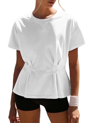 UNCLECAT Womens Workout Tops Summer Peplum T Shirts Short Sleeve Crewneck Fashion Tee White - Image 1