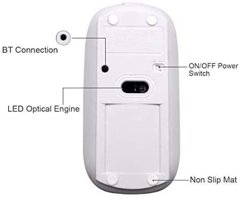 Tsmine Bluetooth Wireless Mouse - Slim Rechargeable, Noiseless Click & 3 Adjustable DPI Levels for Laptop, Tablet, iMac, MacBook Air - White - Thumbnail 3