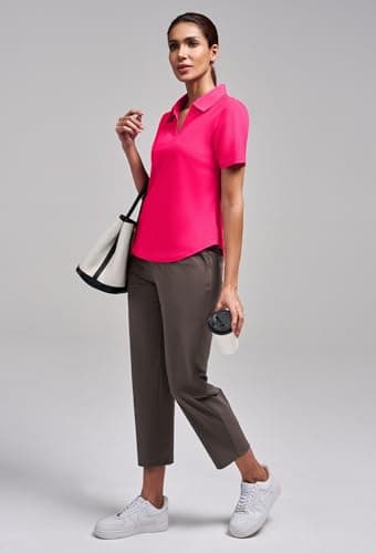 Alaroo Women's Golf Polo Shirts Short Sleeve Collared V Neck Tennis Golf Shirt Casual UPF 50+ Athletic Workout Tops Rose Red XXL - Thumbnail 5