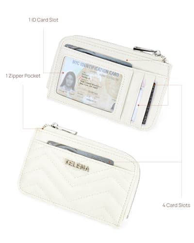Telena Slim Wallet Women RFID Blocking Credit Card Holder Leather Coin Purse with Silver Keychain Beige - Thumbnail 2