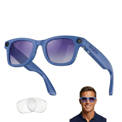AICUDDO Smart AI Glasses with Camera, Hands-Free Video Recording Glasses for Men Women, Real-Time Translation, Bluetooth Open-Ear Audio, ChatGPT AI Assistant, Discrete Professional Recording (Blue)