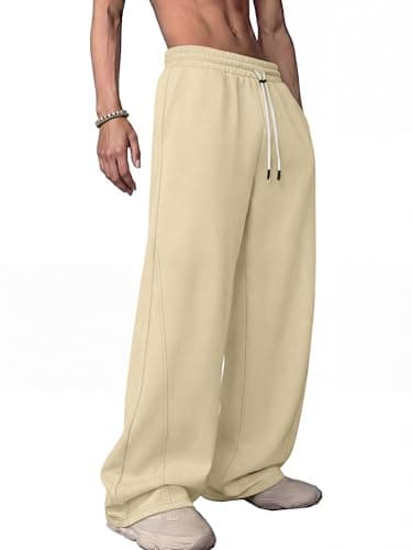 Crastimo Men's Baggy Sweatpants Wide Leg Y2K Streetwear Drawstring Elastic Waist Loose Floor-Length Leisure Commuting Style School No Lining Khaki XL - Image 1