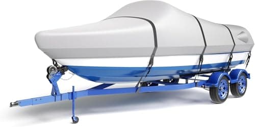 LumiCalyx Waterproof Boat Cover 12-14 ft,Heavy Duty Marine Grade Trailerable Boat Cover for Bass Boat,V-Hull, Runabout, Fish & Ski, All Weather Protection with Straps,Grey