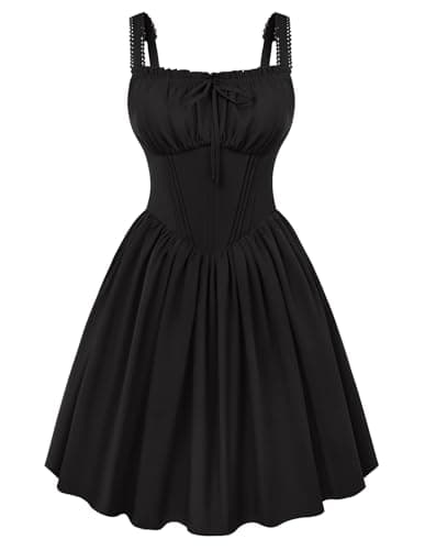 Scarlet Darkness Corset Mini Dress for Women Teen Lace Trim Spaghetti Strap Dresses Graduation Homecoming Short Sundress Black M - Image 1