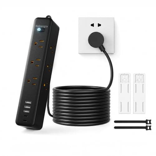 Surge Protector Power Strip with 9 Outlets and 5 USB Ports (2 USB C), Extension Cord with Multiple Outlets, Flat Plug Power Strip 6 Ft Long for Home Office Desktop (Black, 6FT) - Image 1