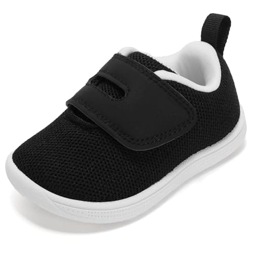 STQ KIDS Baby Wide Toe Box Shoes Toddler Girl Boy Barefoot Shoe Walking Non-Slip Sneakers Black White Size 12-18 Months - Image 1
