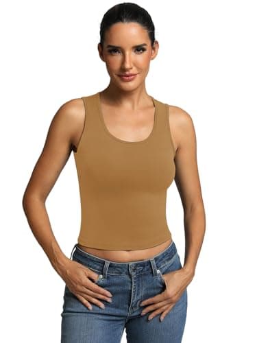 ICTIVE Women's Sleeveless Racerback Tank Top Crew Neck Slim Fit Workout Casual Basic Cami Shirts Khaki S