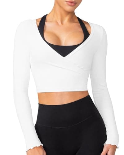 MFAVIP Womens Wrap Tops Long Sleeve Pilates Dance Shirts Yoga Workout Tops - Image 1