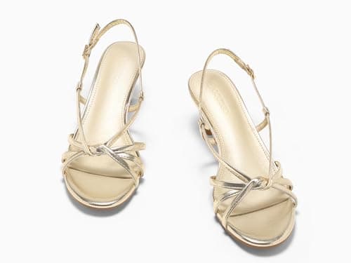 Coutgo Womens Strappy Sandals Slingback Kitten Low Heels Open Toe Buckle Strap Summer Party Dress Shoes, Light Gold, Size 8.5 - Thumbnail 5