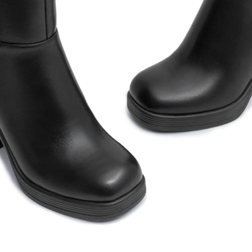 Athlefit Women's Platform Ankle Boots High Chunky Block Heel Black Boots Fashion Square Toe Zipper Heeled Booties Size 7.5 - Thumbnail 3