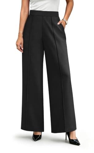 WIHOLL Wide Leg Dress Pants for Women High Waisted Work Trousers Business Casual Slacks Palazzo Pants Black - Image 1
