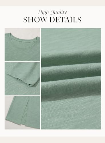 Dokotoo Ladies Long Sleeves T-Shirt for Women Blouses Oversized Fall Creweck Tops Side Split Summer Tie Knot Basic Pullover Trendy Tee Tops,Smoke Green Medium - Thumbnail 5