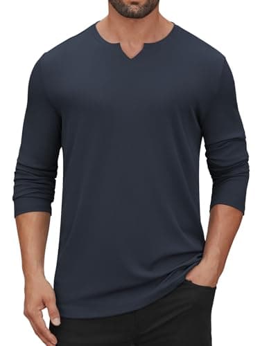 Hardaddy Men's V Neck Long Sleeve Ribbed Casual T-Shirt Classic Basic Solid Tee Shirts Dark Blue 3XL - Image 1