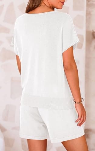 PRETTYGARDEN Two Piece Set For Women Summer Lounge Sets Shorts And Short Sleeve Tops Knitted Matching Travel Spring Outfits(White,M) - Thumbnail 3