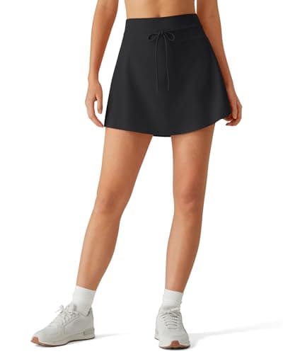 G4Free Tennis Skirts for Women High Waisted Golf Skort Summer Casual Skirt Adjustable Drawstring Curved Hem Skorts with Inner Pockets(Black,XL) - Image 1
