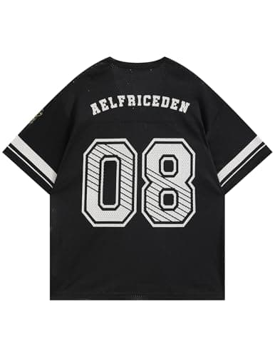 Aelfric Eden Jersey Shirts for Women Y2k Oversized V Neck Graphic Tees Football Number Streetwear T Shirt Tops Black L - Thumbnail 2