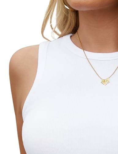 Quenteen Basic Tops for Woman Garment Friendly Crew Neck Ribbed Knit Slim Fit Tank Tops 2026 White Summer Outfits White X-Large - Thumbnail 5