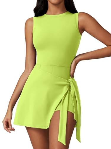 ATTRACO Athletic Dress Tennis Dress Short Sleeve Sporty Dresses for Women Workout Dresses Yellow - Image 1
