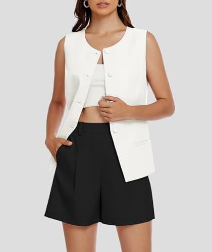 Casly Lamiit 2 Piece Short Sets for Women 2025 Summer Sleeveless Vest Business Casual Outfits High Waisted Suit Dressy Blazer Work Attire Black White XL - Thumbnail 3