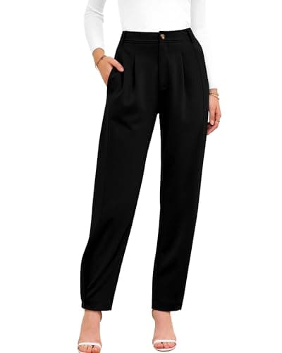 BTFBM Women's Pants Spring Fall 2026 Casual Loose Pleated Trousers Tapered Slacks Pockets Dressy Business Work Outfits(Black, X-Large) - Image 1
