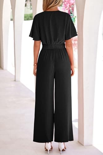 PRETTYGARDEN Women 2 Piece Summer Outfits Short Sleeve Strappy Top Wide Leg Pants Tracksuit Lounge Sets Beach Clothes(Black,Medium) - Thumbnail 5