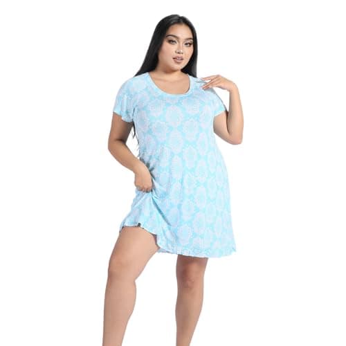 Breathable Women's Nightgown - Viscose made from Bamboo Sleepwear, Short Sleeve Comfy Ladies Pajama,Women’s Pijamas de Mujer Blue - Thumbnail 2