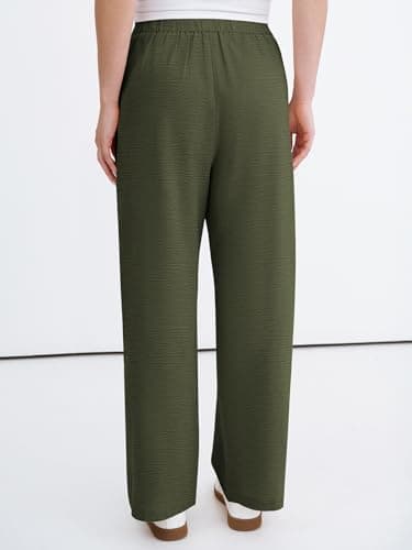 ANRABESS Womens Casual Pants 2026 Summer Loose Fit Lounge Pants with Pockets High Waisted Elastic Waist Straight Leg Trousers Army Green S - Thumbnail 4