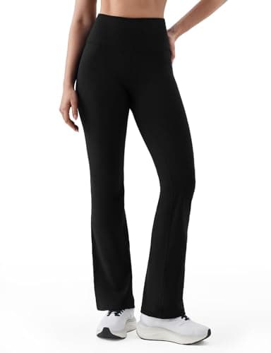 K-Swiss Flare Leggings for Women - Soft Stretchy High Waist Yoga Pants Workout Gym Casual, 01-Black M - Image 1
