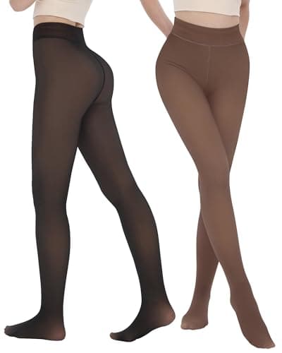 iceROSE 2 Pairs Fleece Lined Thermal Tights for Women – Sheer Black Pantyhose Warm Winter Thick Fake Translucent Leggings