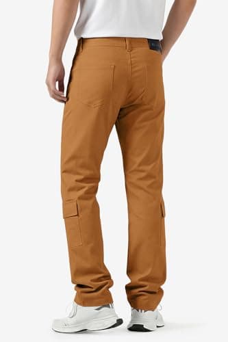 GINGTTO Cargo Pants for Men Slim Fit Stretch Casual Hiking Pants Men Flex Brown Size 28 - Thumbnail 5