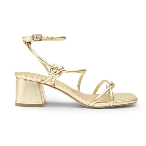 Athlefit Gold Heels Sexy Women Strappy Heels with Square Toe Low Chunky Block Heels Sandals Comfortable Summer Party Shoes for Dancing Wedding Prom Work 9 - Thumbnail 3