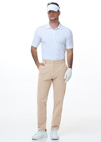 Nakvoc Golf Pants for Men Work Dress Pants Lightweight Quick Dry Casual Slack Trousers(Khaki L32.W34 - Thumbnail 6