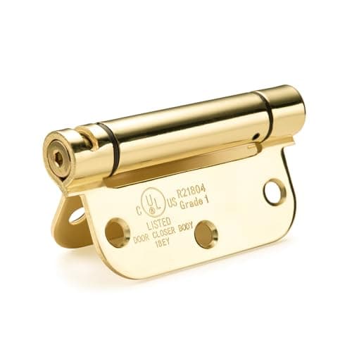 Sophia Self-Closing Door Hinge 3.5 Inch Rounded 5/8 Radius Interior, Spring Loaded Hinge Adjustable Tension for Garage Residential Standard Bedroom Indoor Doors, 2 Pack, Polished Brass, UL Listed - Thumbnail 3