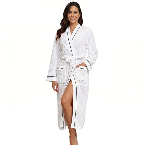 RONGTAI Robes for Women, Waffle Womens Robe with Belted and 2 Pockets Lightweight and warm Suitable for Home and Holiday (waffle-white, XL) - Image 1