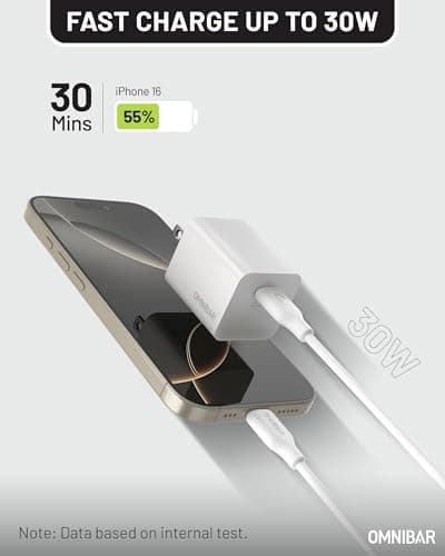 Omnibar iPhone 17 16 15 Charger Fast Charging, 2Pack 30W USB C Charger Block with 4FT Type C Cable, GaN PD PPS Wall Charger for iPhone 17 16 Pro Max, Samsung Galaxy S26 S25 Ultra, iPad Pro, AirPods 4 - Thumbnail 2