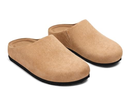 Coutgo Womens Suede Leather Clogs Comfortable Closed Toe Slip-On Mules