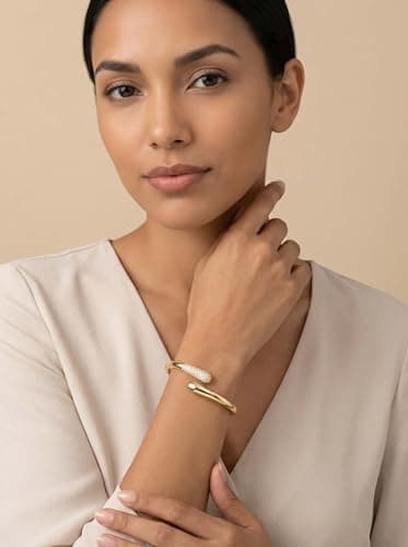 mulanci Gold Cuff Bracelets for Women, 14K Gold Plated Open Cuff Bangle Bracelet with CZ Pave, Minimalist Stackable Chunky Gold Bracelet for Women - Thumbnail 4