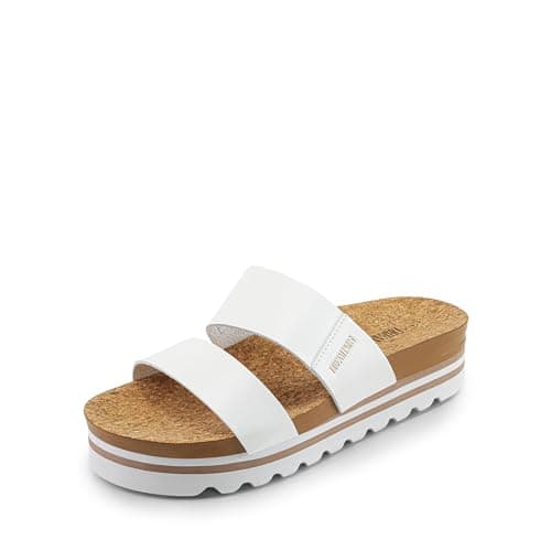 DREAM PAIRS Women's Platform Wedge Sandals with Arch Support, Comfortable Beach Slip-on Flat Sandals, Casual 2-Strap Cork Cushion Slides for Women,Size 7.5,White,SDPW2415W - Image 1