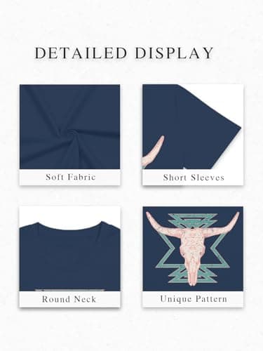 Western Shirts for Women Vintage Cow Skull Graphic Tshirts Casual Cowgirl Short Sleeve Tee Top - Thumbnail 4