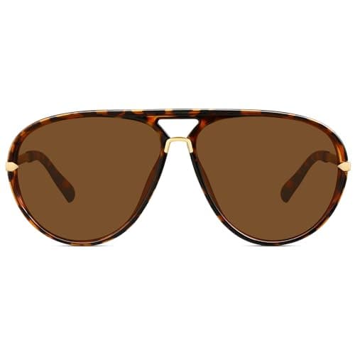 LOOMAKA Oversized Aviator Sunglasses for Women, Trendy Retro 70s Flat Top Shades, Gold Metal Double Bridge Design with UV400 Protection for Driving & Vacation - Image 1