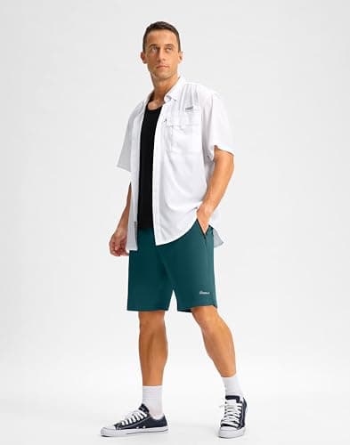 Pudolla Mens Workout Running Shorts Lightweight Gym Athletic Shorts for Men with Zipper Pockets(Deep Green L9_L) - Thumbnail 3