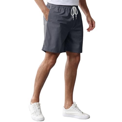 Kfnire Mens Corduroy Shorts Cotton Blend Lightweight Soft Summer Shorts Elastic Waist Beach Casual Short for Men with Pockets Darkgrey - Thumbnail 5