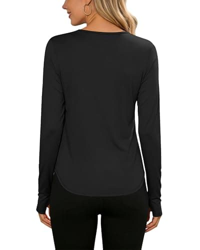 Womens Sun Shirts UPF 50+ Long Sleeve UV Protection Moisture Wicking Quick Dry Lightweight Workout Gym Casual Athletic Running Hiking Tops Black L - Thumbnail 2