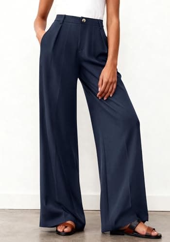 BTFBM Women's Wide Leg Palazzo Pants, Button High Waisted with Pockets, Casual Work Summer Outfits, Trendy Business 2026(Navy, XX-Large) - Thumbnail 5